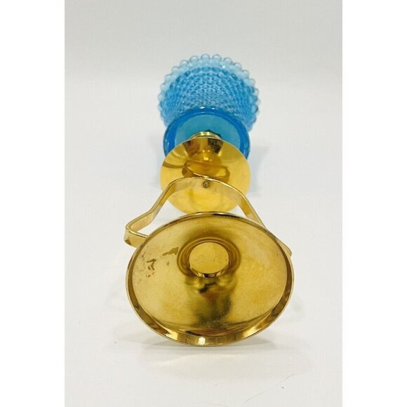 Vintage Sky Blue Hobnail Votive Candle Holder Bell Candlestick 7.5” Peg Glass - Picture 7 of 9